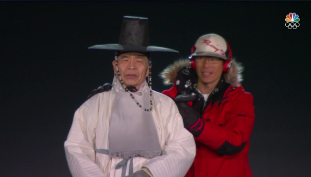 PyeongChang 2018 Winter Olympics Opening Ceremony trespasser on stage red hat Cappy evil intruder