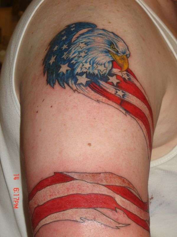 American flag with eagle tattoo.