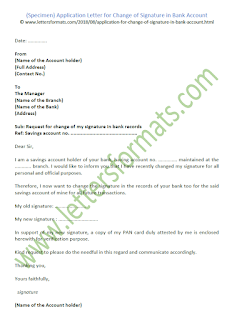 Application Letter for Change of Signature in Bank Account (Sample)