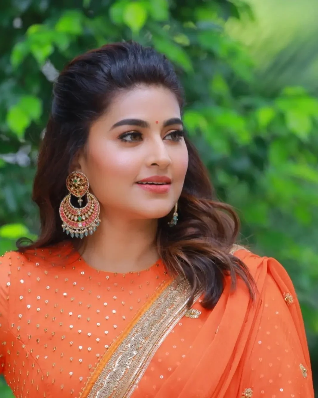 Actress Sneha Adorable Looks in Orange Saree Pics