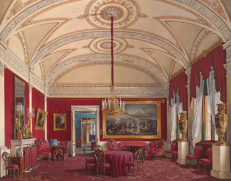 Interiors of the Winter Palace. The Second Reserved Apartment. The Drawing Room by Edward Petrovich Hau - Architecture, Interiors Drawings from Hermitage Museum