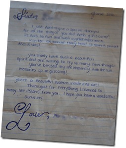 girls camp note