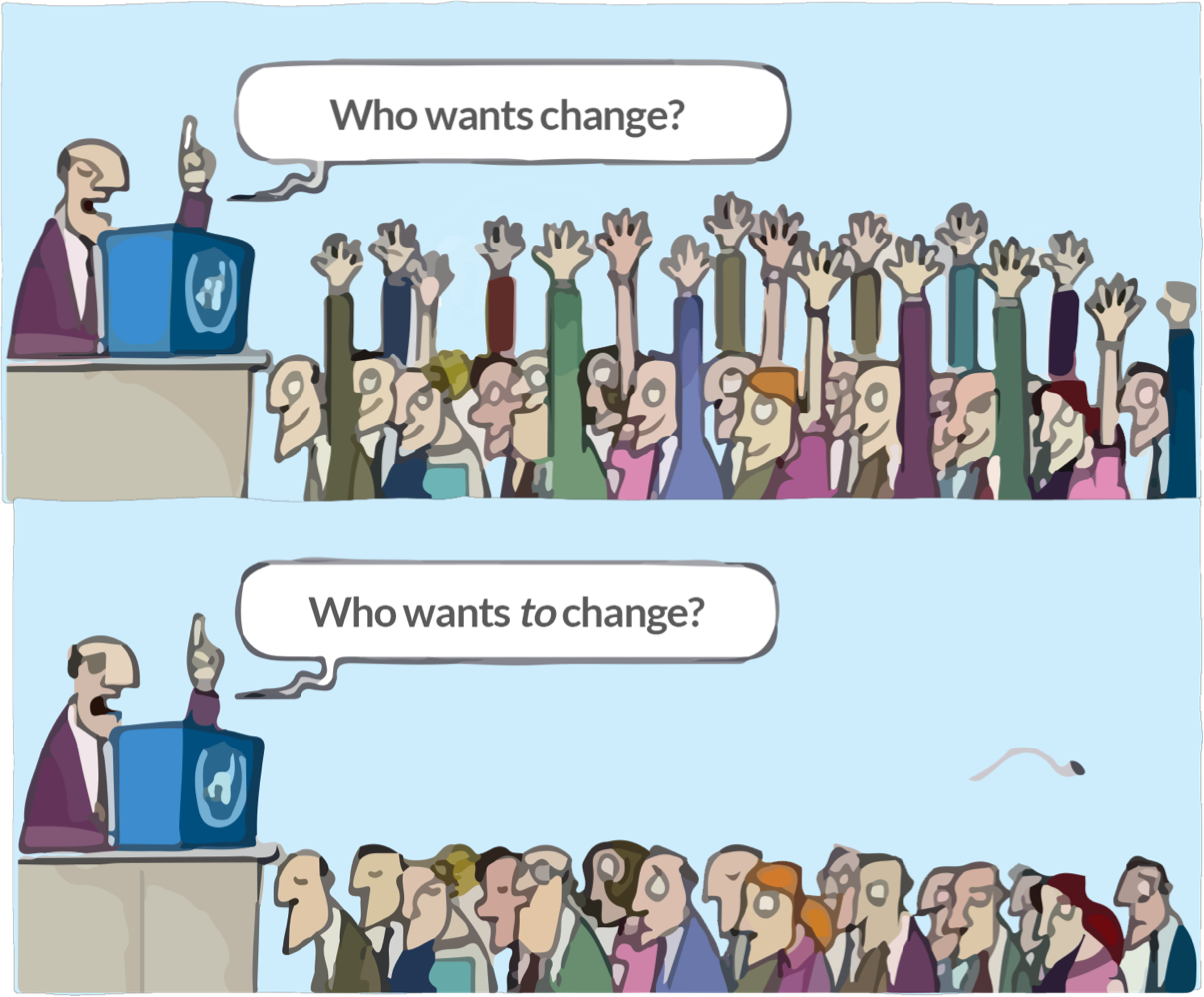 A crowd wanting to change, but unwilling to change themselves.