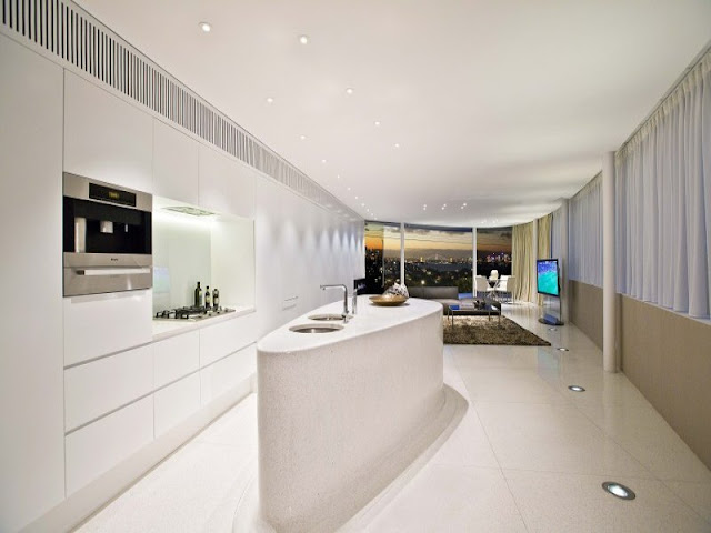 Minimalist kitchen and living room with the views