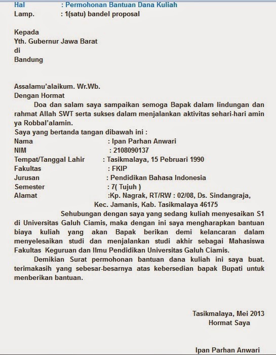 Contoh Surat Permohonan Bantuan Dana Pendidikan 2018 April 