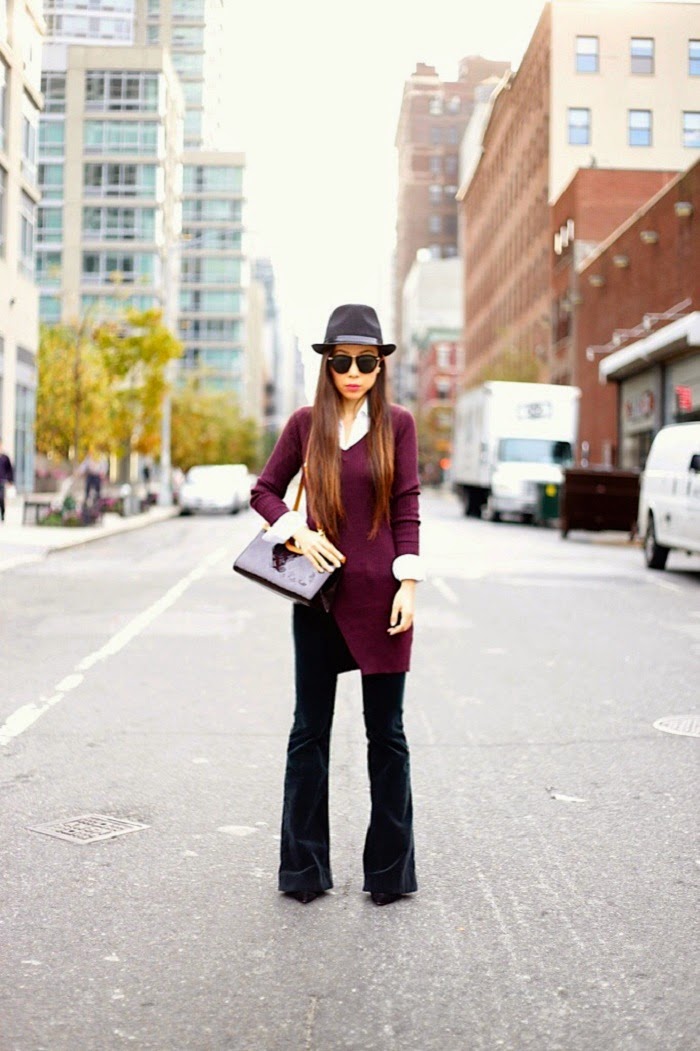 asos ribbed sweater with side slit, jbrand velvet martini jeans,topshop fedora hat, karean walker harvest sunglssess, baublebar 360 pearl studs earrings, louis vuitton bag, casadei booties,how to, streetstyle, fashion blog, nyc, shallwesasa, OOTD, OOTN, outfit