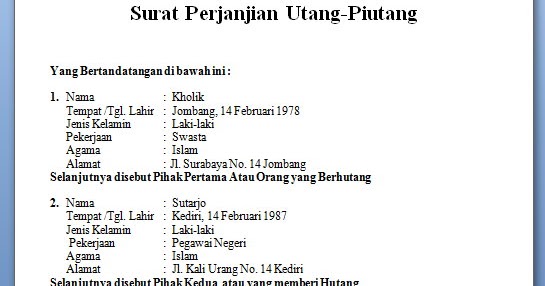 Contoh Surat Perjanjian Lengkap 2013 ~ Gudang Info 