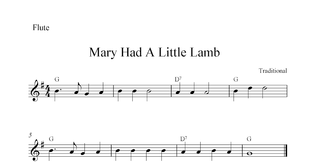 Mary Had A Little Lamb, free flute sheet music notes