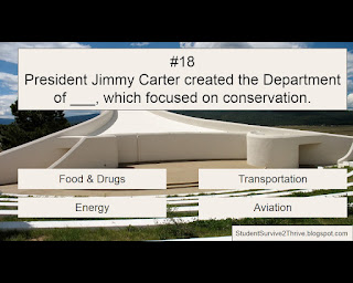 President Jimmy Carter created the Department of ___, which focused on conservation. Answer choices include: Food & Drugs, Transportation, Energy, Aviation