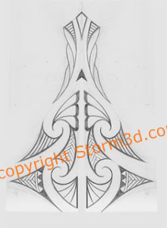 pencil sketch of a maori inspired back tatoo design