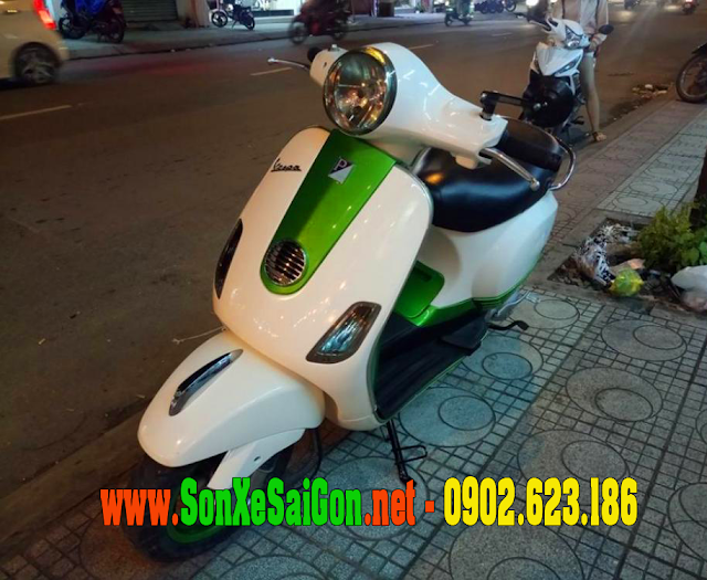 Mẫu sơn xe Vespa LX 125 màu trắng xanh lá cực đẹp