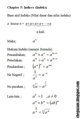 Nota Matematik Tingkatan 3  Bab 5 : Indices (Indeks 