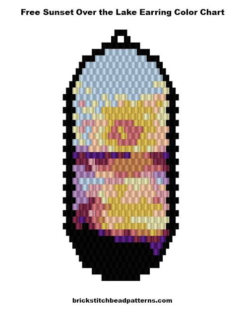 Free Victorian Sunset Over the Lake Earring Brick Stitch Seed Bead Pattern Color Chart