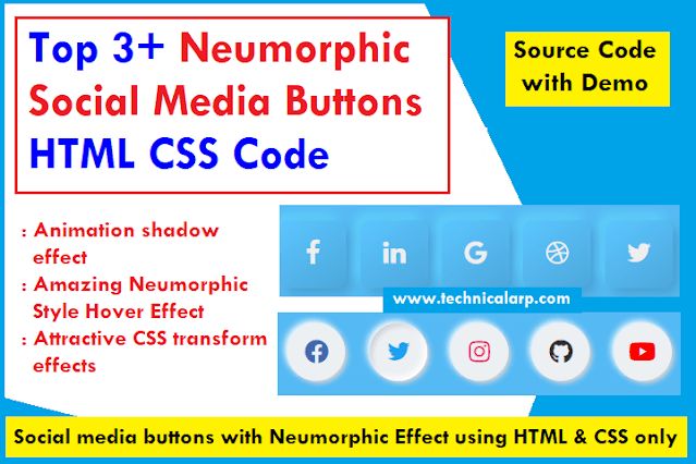 neumorphic social media buttons HTML CSS Code