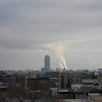 Queens Smoke 2 - Power plant exhaust seems to feed the clouds behind Citibank's Queens tower. From the Williamsburg Bridge.