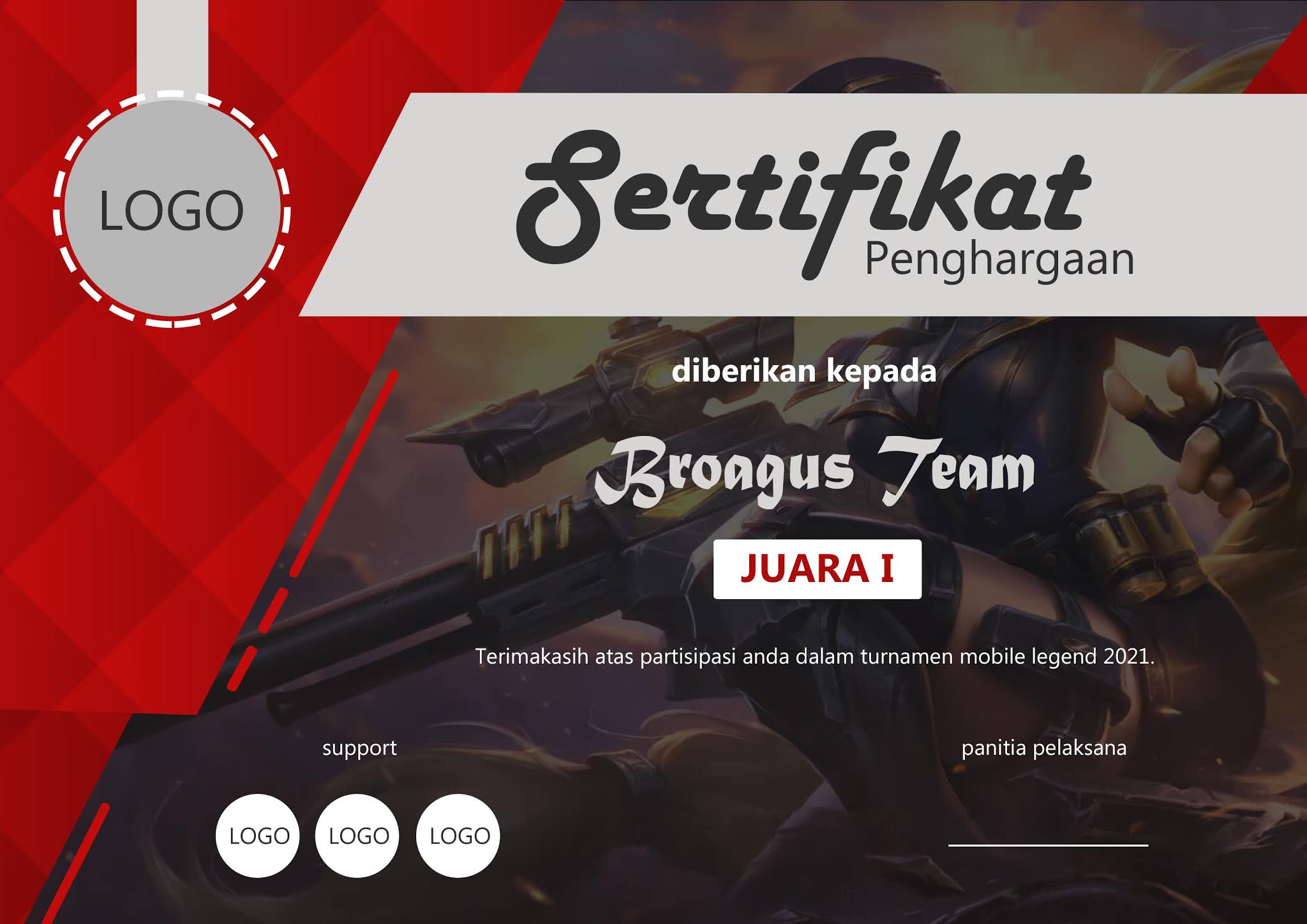 Download Mentahan Sertifikat Turnamen Mobile Legend Gratis Versi 2 PSD BROAGUS