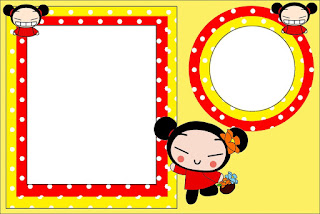 Para hacer invitaciones, tarjetas, marcos de fotos o etiquetas, para imprimir gratis de Pucca. 