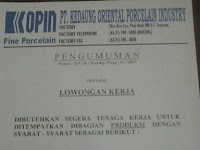 Lowongan Kerja Operator Produksi di PT. KEDAUNG ORIENTAL PORCELAIN INDUSTRY