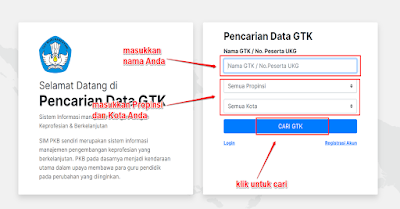 Masukan nama, propinsi, dan kota Anda kemudian silakan klik tombol CARI GTK