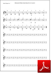 PDF, notes harmonic E minor scale 2 octaves of the guitar no: 4 (1 and 3)