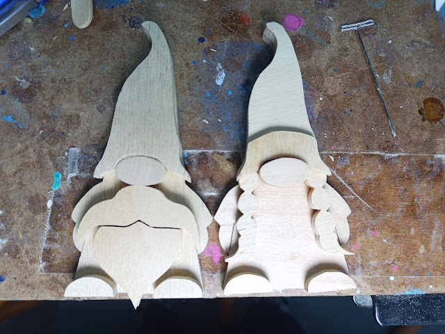 Handmade gnome couple ready for a bit of sanding and a coat of shellac.