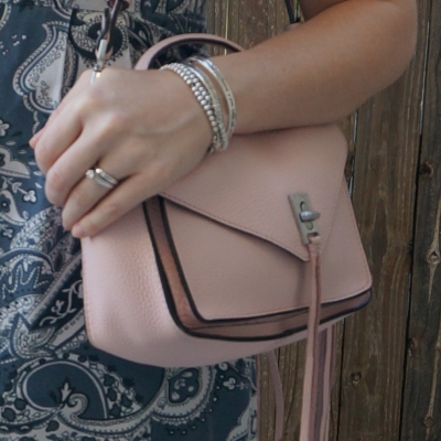 silver accessories and Rebecca Minkoff small Darren messenger bag in peony | away from the blue