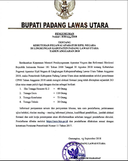 Formasi CPNS Kabupaten Padang Lawas Utara