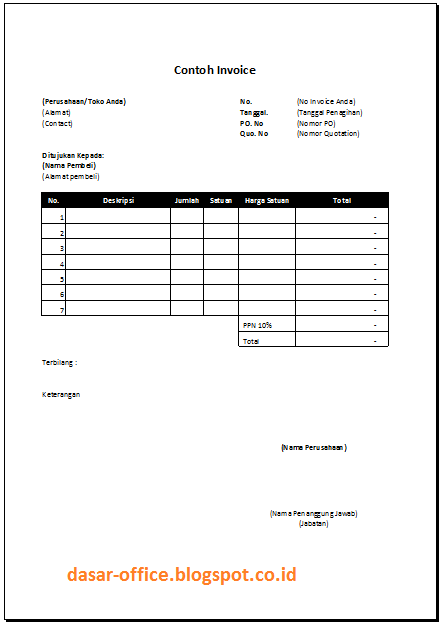 Download Contoh Invoice Doc dan Excel Sederhana