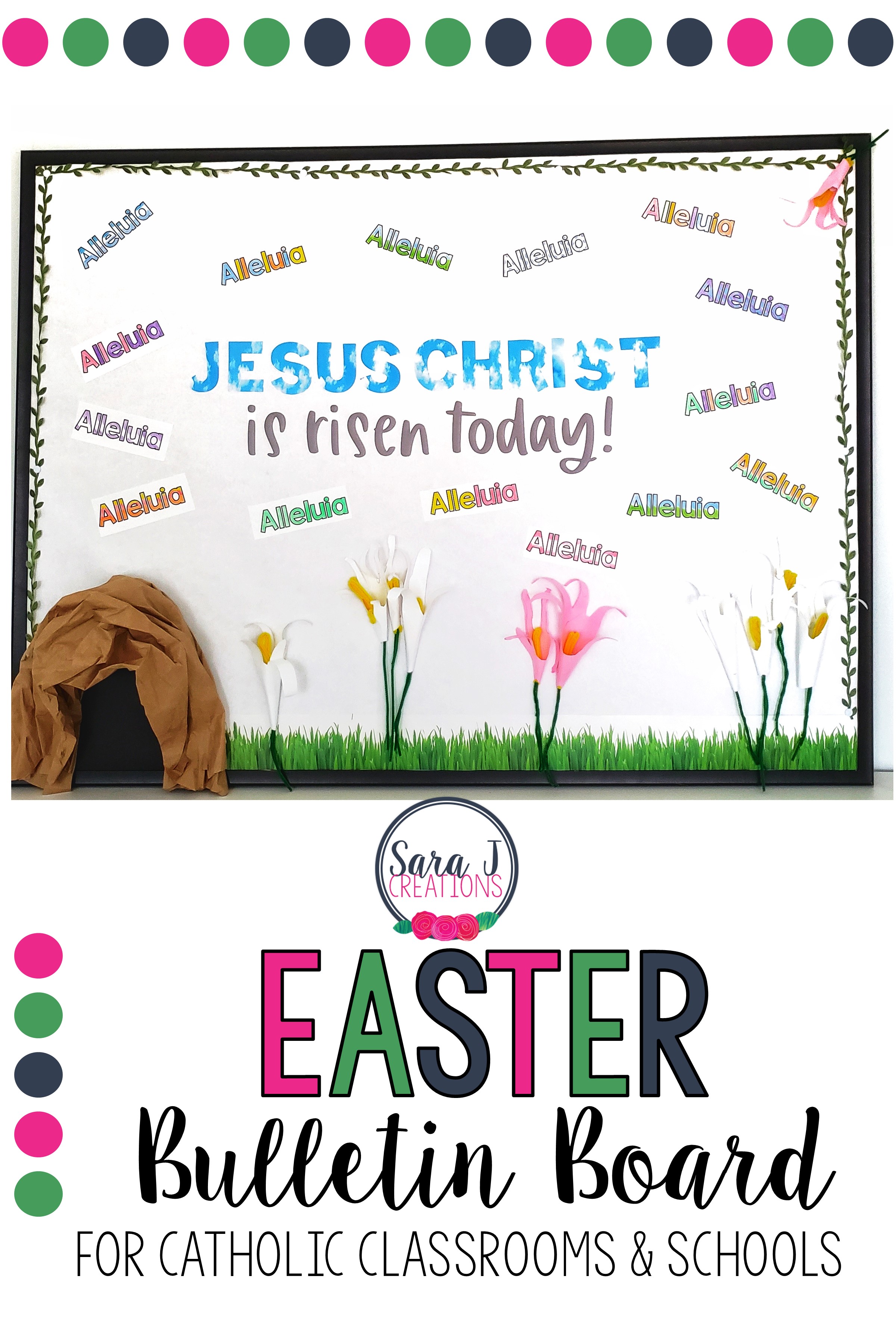 Celebrate Easter with this fun religious bulletin board  - Jesus Christ is risen today! Alleluia!