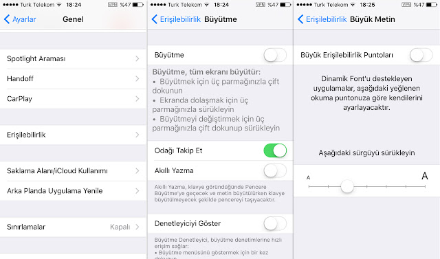 iOS Cihazlarda Yazi Boyutlari