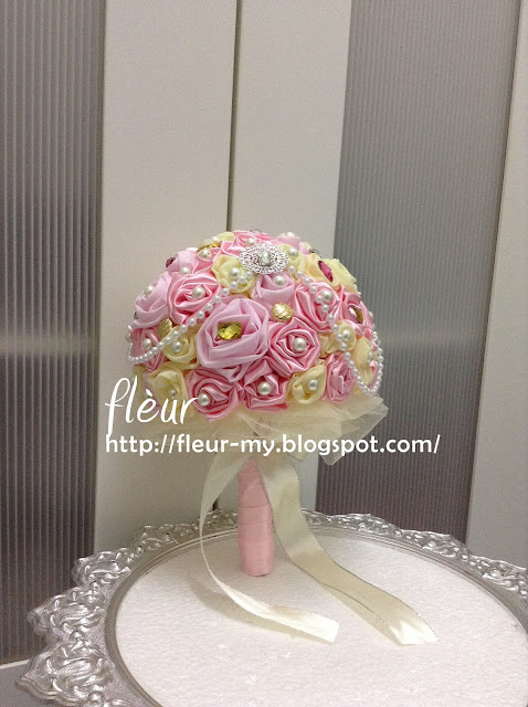 Pink and Yellow Satin Hand Bouquet by Fleur