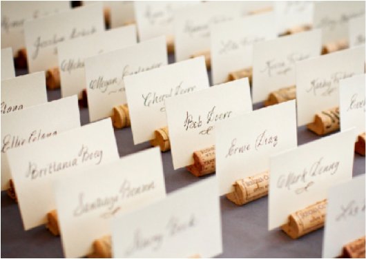 Wedge place cards into the corks for easy ecofriendly place card holders