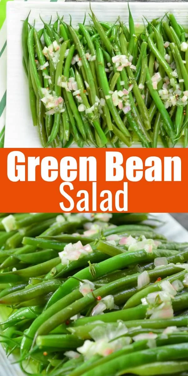 Easy Green Bean Salad recipe with Grainy Dijon Shallot Vinaigrette is a favorite side for Thanksgiving, Christmas, Easter, or a picnic from Serena Bakes Simply From Scratch.