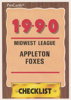 Appleton Foxes 1990 Checklist card