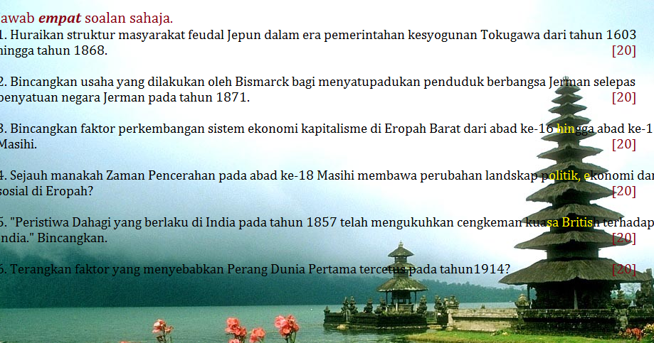 Contoh Soalan Esei Sejarah Stpm - Selangor w