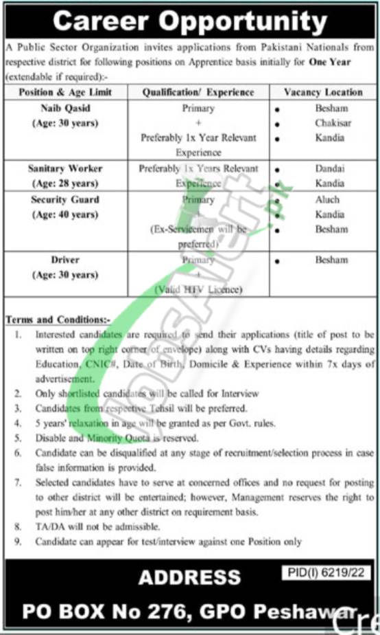 PO Box 276 Peshawar Jobs 2023 Current Opportunities, latest govt jobs in Pakistan