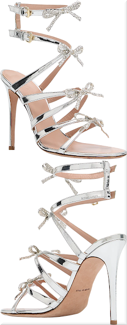 ♦Silver Giambattista Valli metallic bows caged stiletto sandals #giambattistavalli #shoes #silver #brilliantluxury