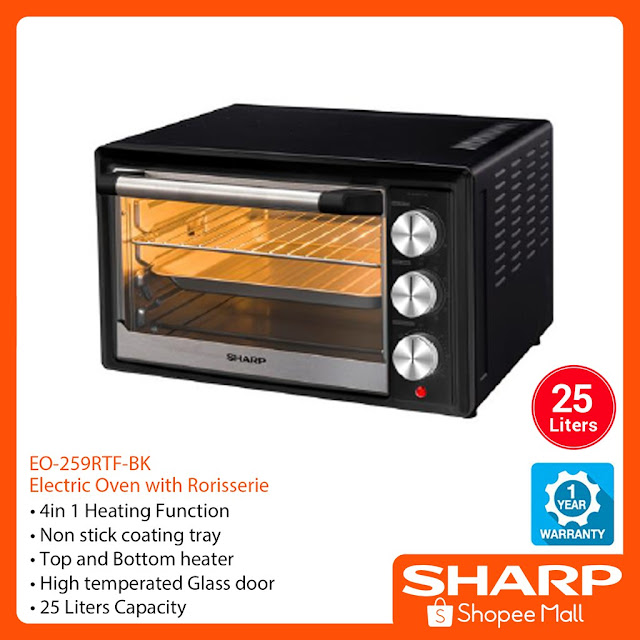 Sharp EO-259RTF-BK 25 Liters Electric Oven w/ Rotisserie Convection Baking Toasting Grilling Roast