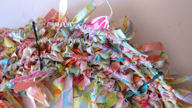 Fabric scrap strip wreath