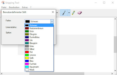 Snipping Tool Farbauswahl für Stift
