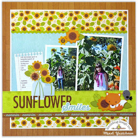 Doodlebug Design Flea Market Fall Sunflower Scrapbook Layout by Mendi Yoshikawa