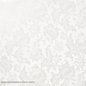 Papel Pintado Flores Clasicas Blanco con Blanco Perlado ref. 5292-1