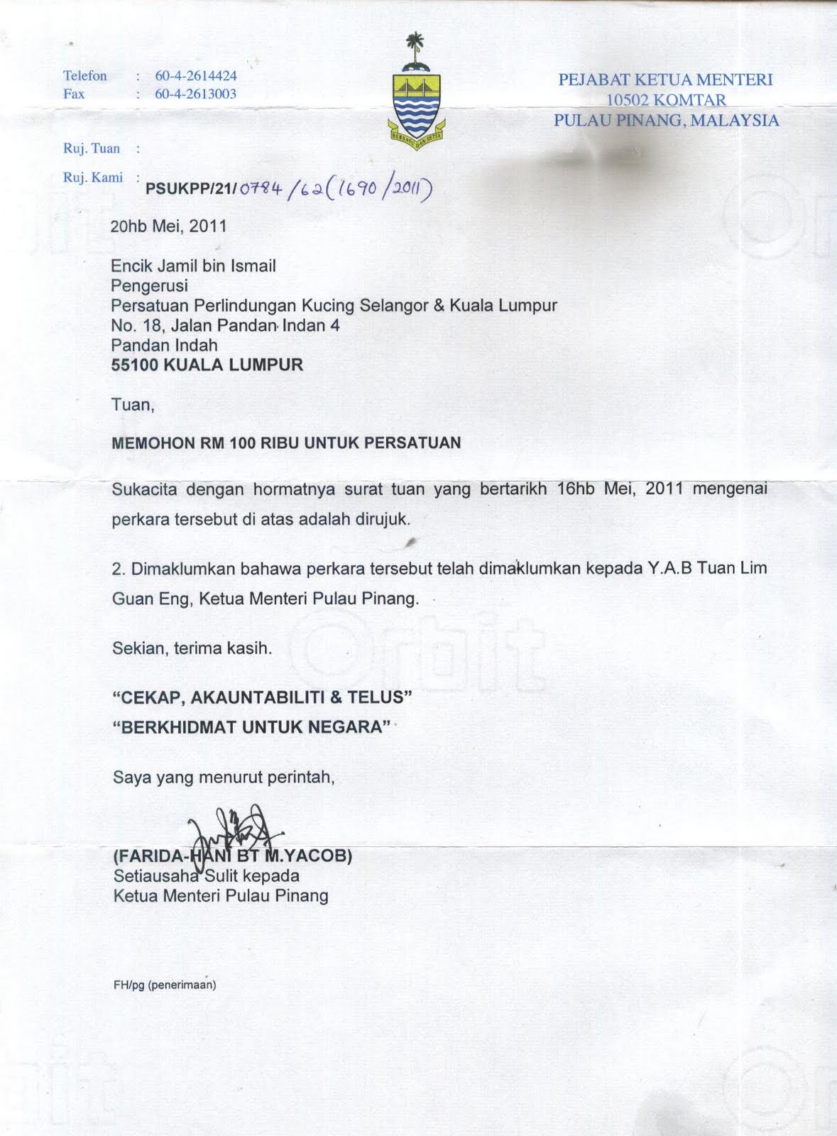 Contoh Surat Pelantikan Daripada Menteri