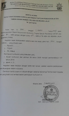 Contoh Berita Acara Rapat Penyusunan KTSP TK 