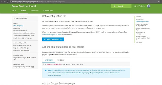 Get a configuration File for Google Sign-In for Android