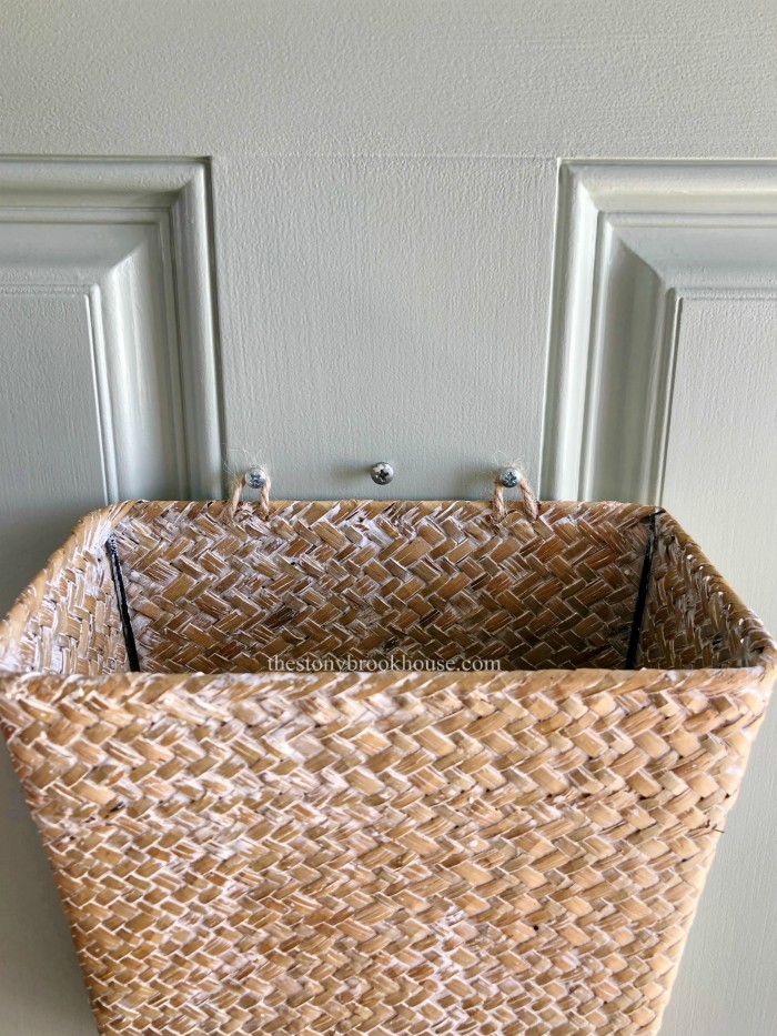 Hanging basket on door with jute loops