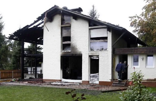 An image of the house of Bayern Munich player Breno after it was burned