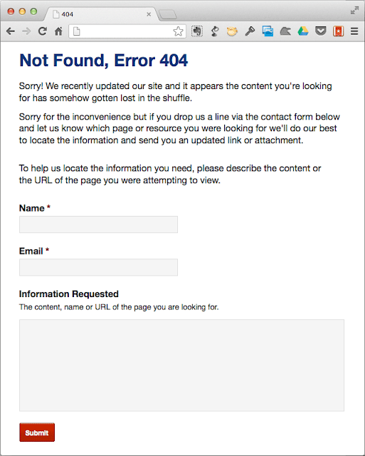 404 error page with contact form by Ben Cook
