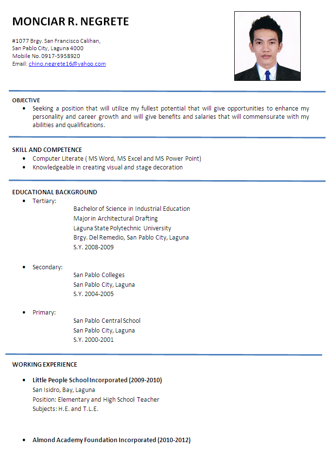 Resume Examples Malaysia Format