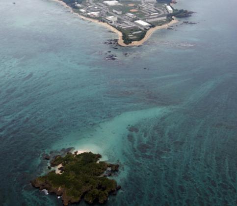  which dominates the coral reef headland in Nago on the Japanese island 